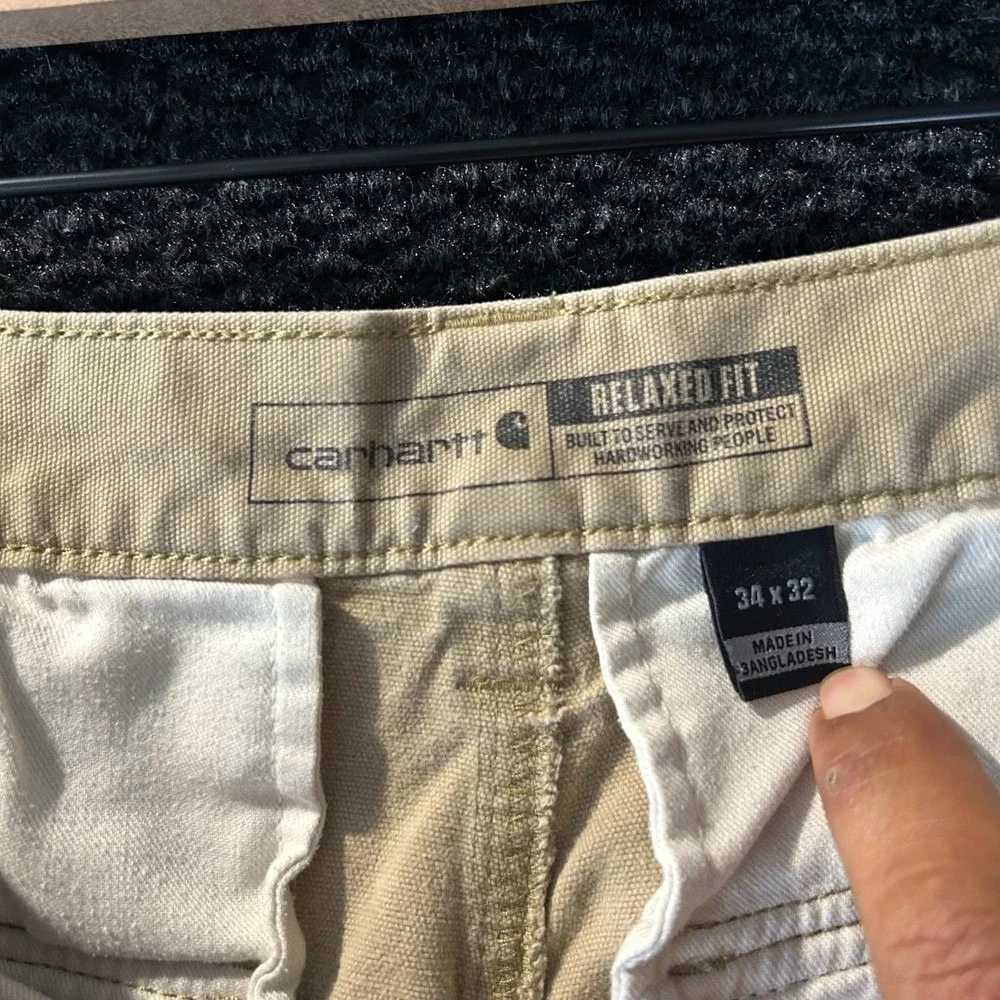 Carhartt Men Relaxed Fit Cargo Work Pants Khaki Tan‎ 34x32 Rugged Flex